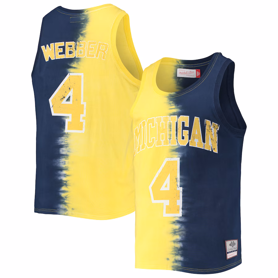 Chris Webber Michigan Wolverines Mitchell & Ness Name & Number Tie-Dye Tank Top - Maize/Navy - Mc Mu