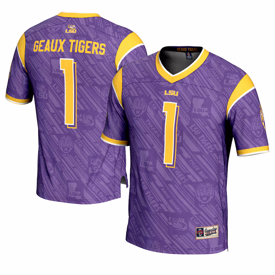 Youth GameDay Greats #1 Purple LSU Tigers Highlight Print Football Fashion Jersey - Mc Mu