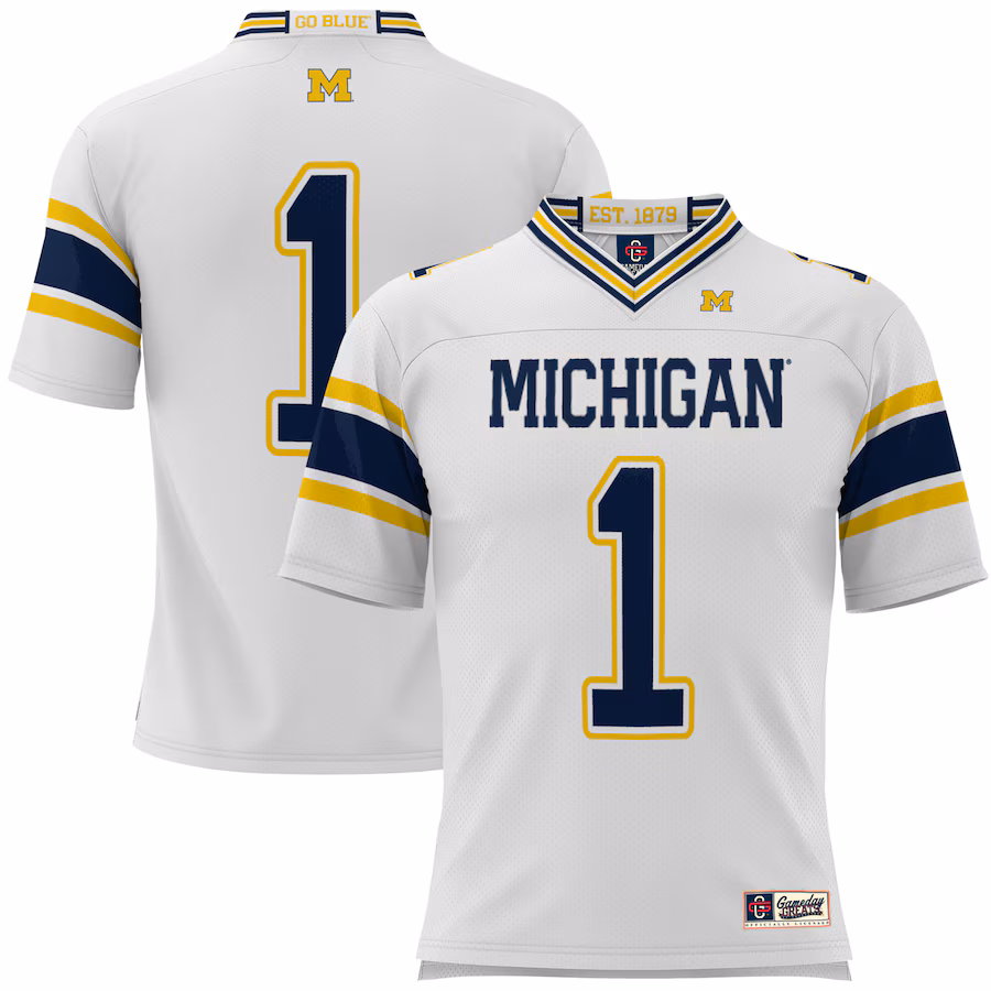 Men's GameDay Greats #1 White Michigan Wolverines Football Jersey - Mc Mu