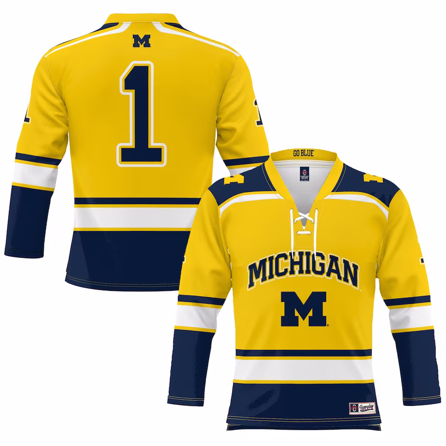 #1 Michigan Wolverines GameDay Greats Youth Hockey Jersey - Maize - Mc Mu