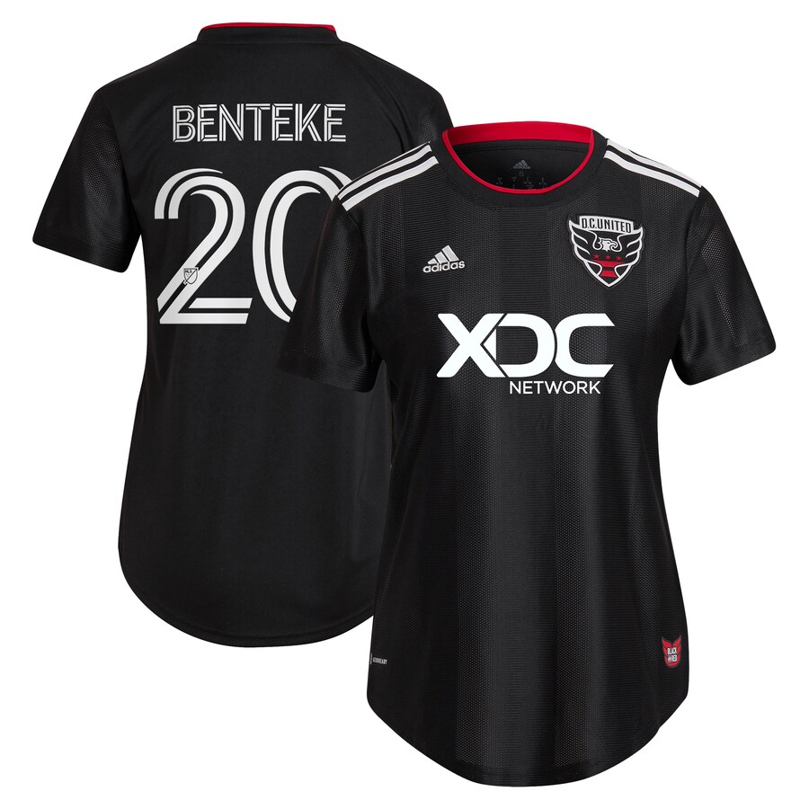 Women's D.C. United Christian Benteke adidas Black 2023 Red & Black Kit Replica Player Jersey - Mc Mu