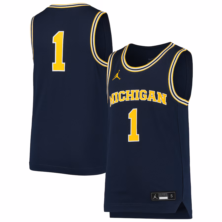 Youth Jordan Brand #1 Navy Michigan Wolverines Team Replica Basketball Jersey - Mc Mu