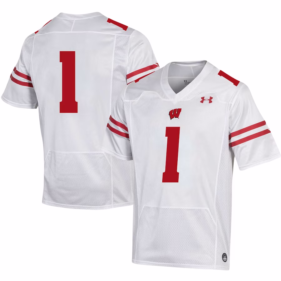 #1 Wisconsin Badgers Under Armour Replica Football Jersey - White - Mc Mu