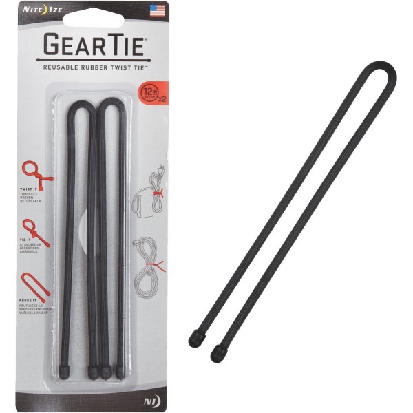 Gear Tie 12 In. Reusable Rubber Twist Tie – Black (2-Pack) - Mc Mu