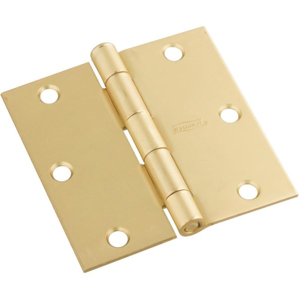 National 3.5 In. Satin Brass Square Corner Hinge - Mc Mu