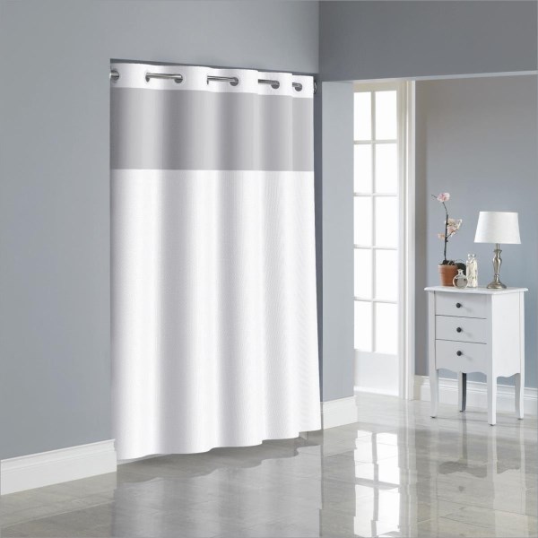 Surefit 71 In. x 74 in. Bright White Hookless Shower Curtain with PEVA Liner - Mc Mu