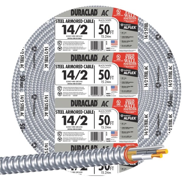 Southwire 50 Ft. 14/2 AC Armored Cable Electrical Wire - Mc Mu