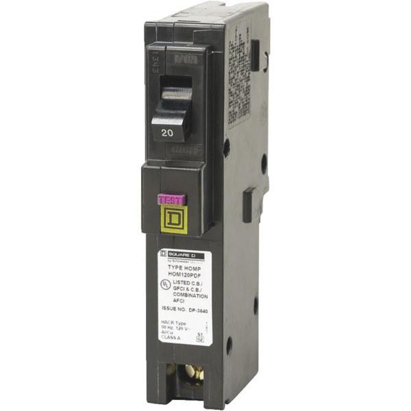Square D Homeline 20A Single-Pole CAFCI Plug-On Neutral Dual Function Circuit Breaker - Mc Mu