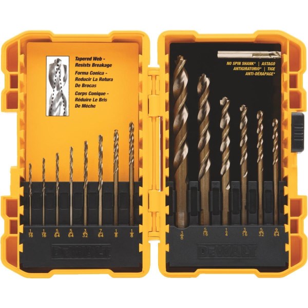 DEWALT 14-Piece Gold Ferrous Oxide Pilot Point General Purpose Drill Bit Set, 1/16 In. thru 3/8 In. - Mc Mu