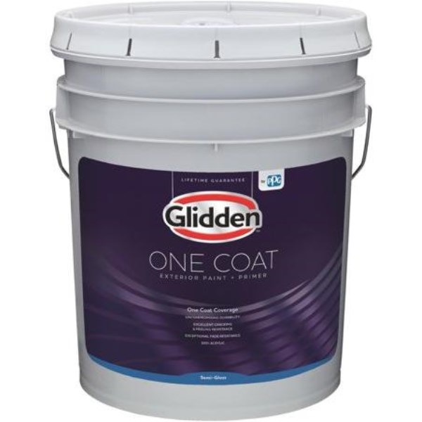 Glidden One Coat Exterior Paint + Primer Semi-Gloss White & Pastel Base 5 Gallon - Mc Mu