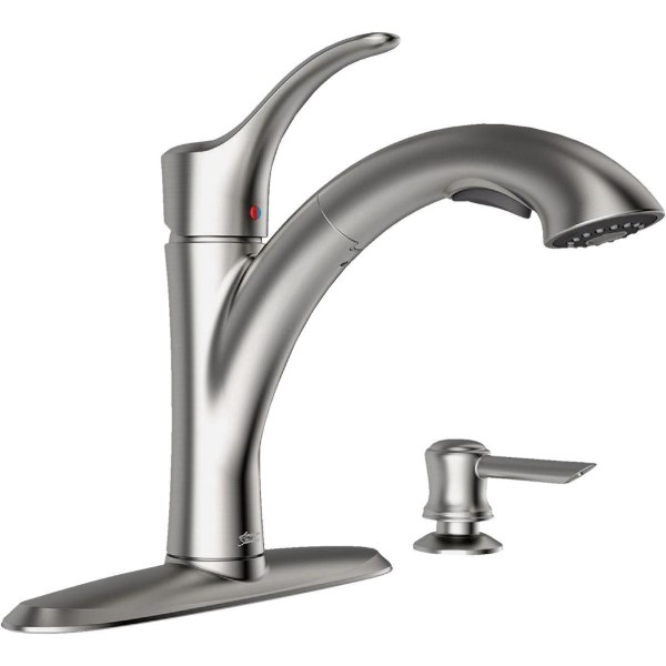 American Standard Mesa Single Handle Lever Pull-Down Kitchen Faucet with Soap Dispenser, Stainless Steel - Mc Mu