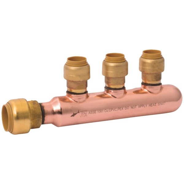 SharkBite 3/4 In. x 1/2 In. Push-to-Connect 3-Port Closed PEX Manifold - Mc Mu