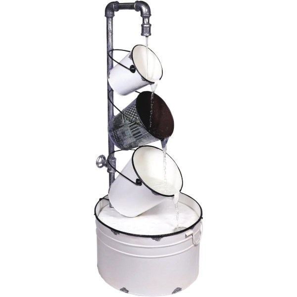 Alpine 14 In. W. x 33 In. H. x 13 In. L. Rustic Cream & White Iron Pails Fountain - Mc Mu