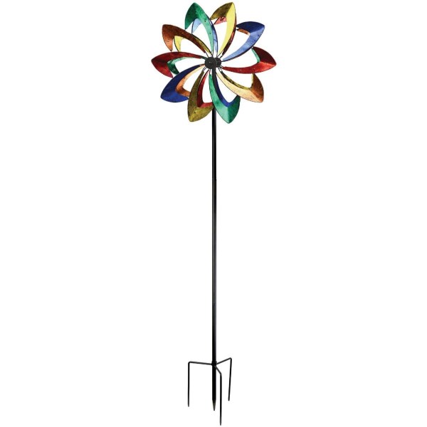 Red Carpet Studios Multi-Color Metal Dual Spinner Lawn Ornament with Wind Driven Lights - Mc Mu