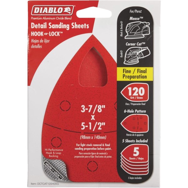 Diablo 120 Grit Mouse Sandpaper (5-Pack) - Mc Mu