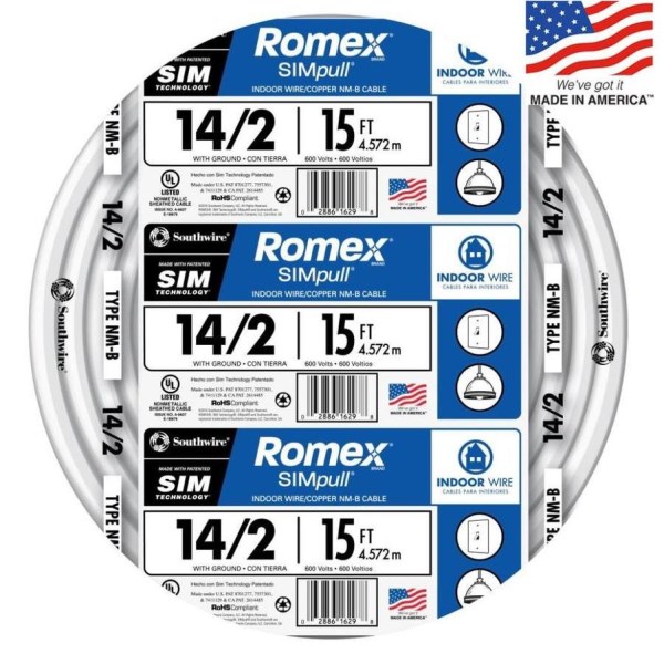 Romex 15 Ft. 14/2 Solid White NMW/G Electrical Wire - Mc Mu