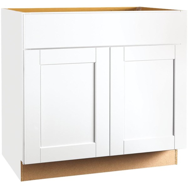 Continental Cabinets Andover Shaker 36 In. W. x 24 In. D. x 34-1/2 In. H White Thermofoil Sink Base Kitchen Cabinet - Mc Mu