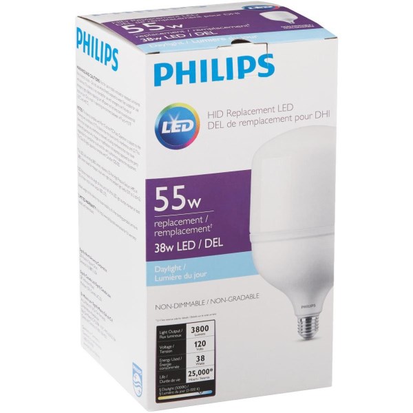 Philips 55W HID Equivalent Frosted T-Shape Medium Base LED High-Intensity Replacement Light Bulb - Mc Mu