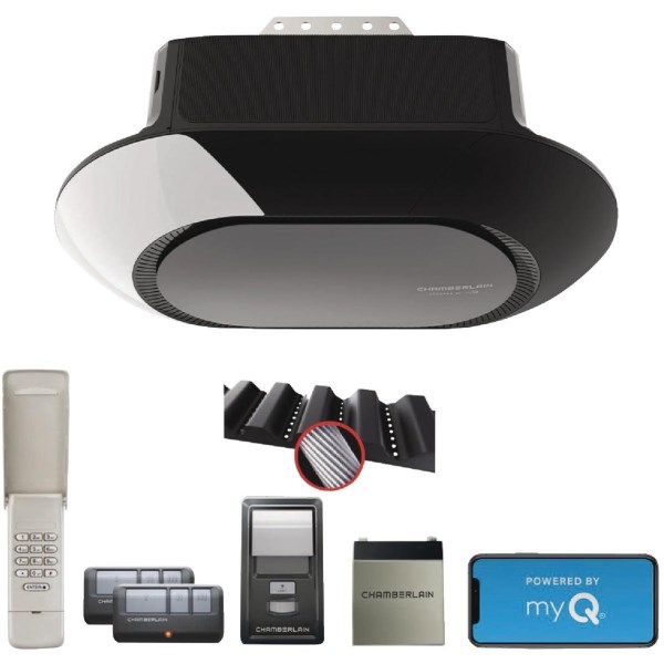 Chamberlain 3/4 HP Smartphone-Controlled Ultra-Quiet & Strong Belt Drive Garage Door Opener with Built-In WiFi, Battery Backup and MAX Lifting Power - Mc Mu