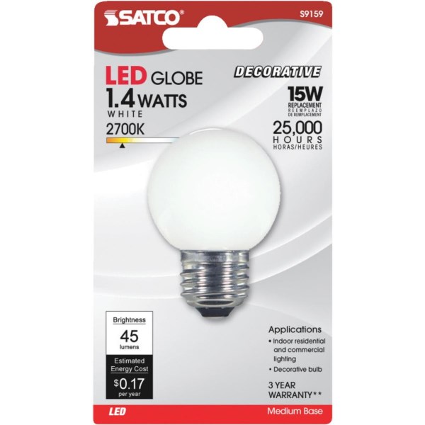 Satco 15W Equivalent Soft White G16.5 Medium LED Decorative Globe Light Bulb - Mc Mu