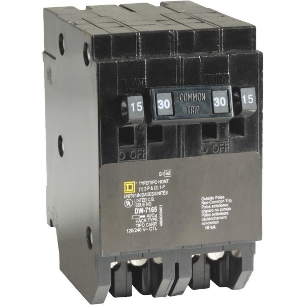 Square D Homeline 15A/15A/30A Double-Pole Standard Trip Quad Tandem Circuit Breaker - Mc Mu