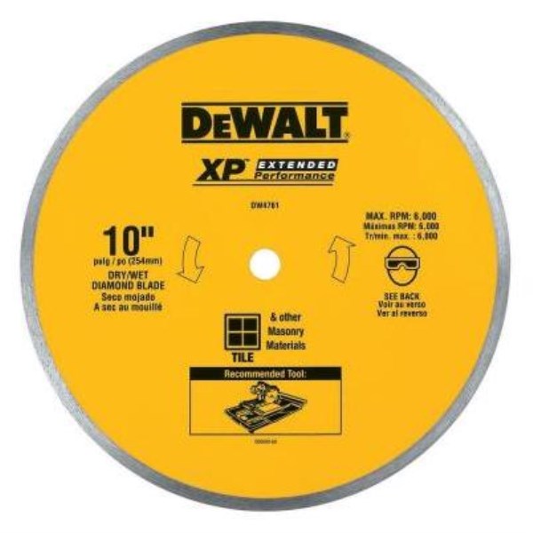 DEWALT Extended Performance 10 In. Continuous Rim Dry/Wet Cut Tile Diamond Blade - Mc Mu