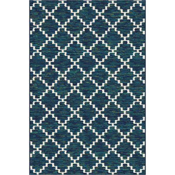 Backyard Bungalow Peosta 6 Ft. 7 In. x 9 Ft. 6 In. Teal Lattice Plush Outdoor Rug - Mc Mu