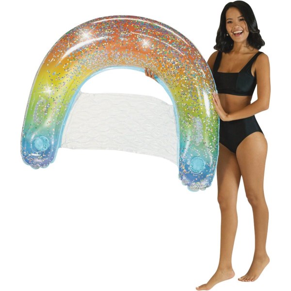 PoolCandy Ride-On 48 In. Classic Rainbow Jumbo Glitter Inflatable Pool Chair - Mc Mu