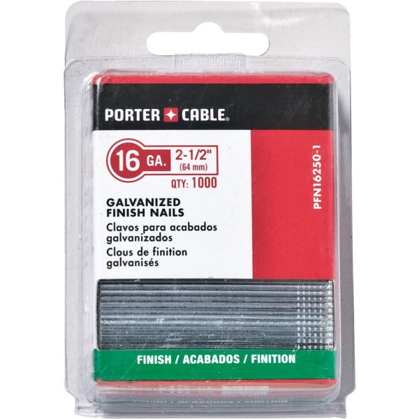Porter Cable 16-Gauge Galvanized Straight Finish Nail, 2-1/2 In. (2500 Ct.) - Mc Mu
