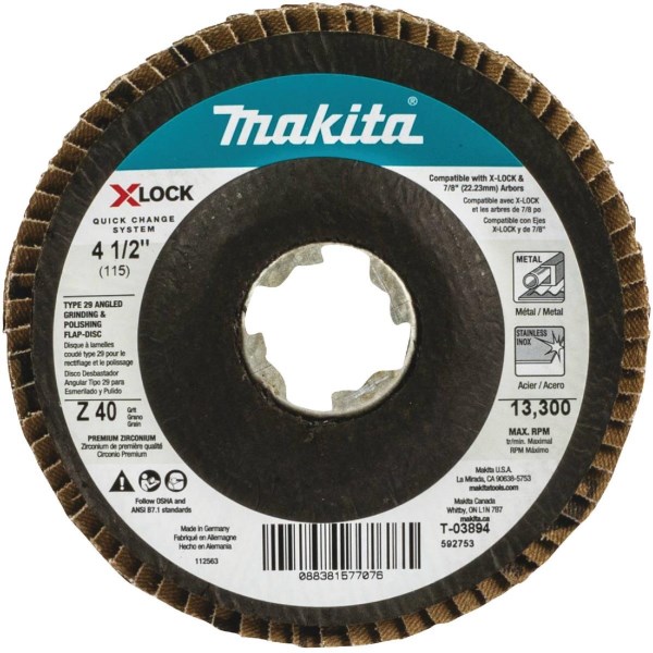 Makita X-LOCK 4-1/2 In. x 7/8 In. 40-Grit Type 29 Zirconia Angle Grinder Flap Disc - Mc Mu