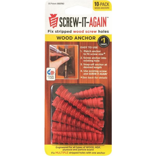 Screw-It-Again #2 to #16 Thread x 2 In. Red Plastic Wood Anchor (10 Ct.) - Mc Mu