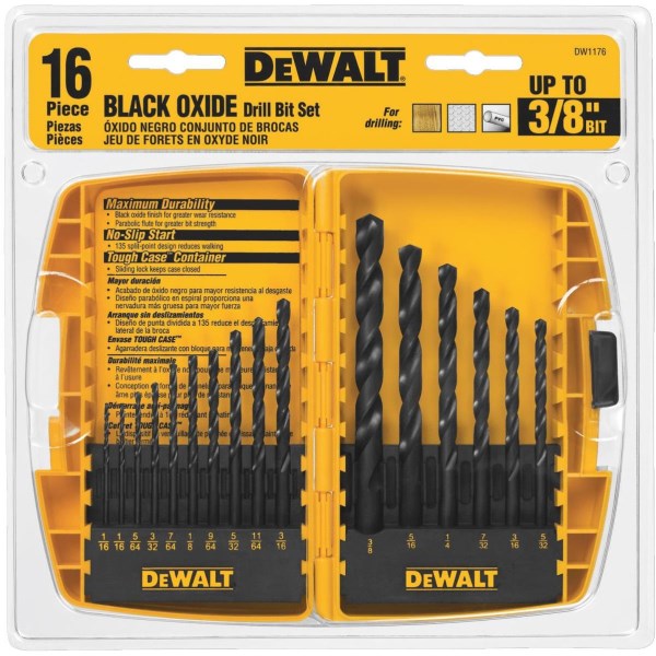 DEWALT 16-Piece Black Oxide Drill Bit Set, 1/16 In. thru 3/8 In. - Mc Mu