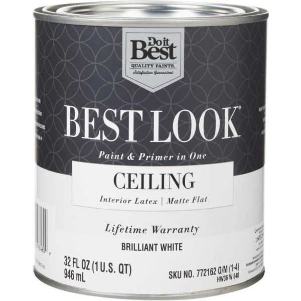 Best Look Latex Paint & Primer In One Matte Flat Ceiling Paint, Brilliant White, 1 Qt. - Mc Mu