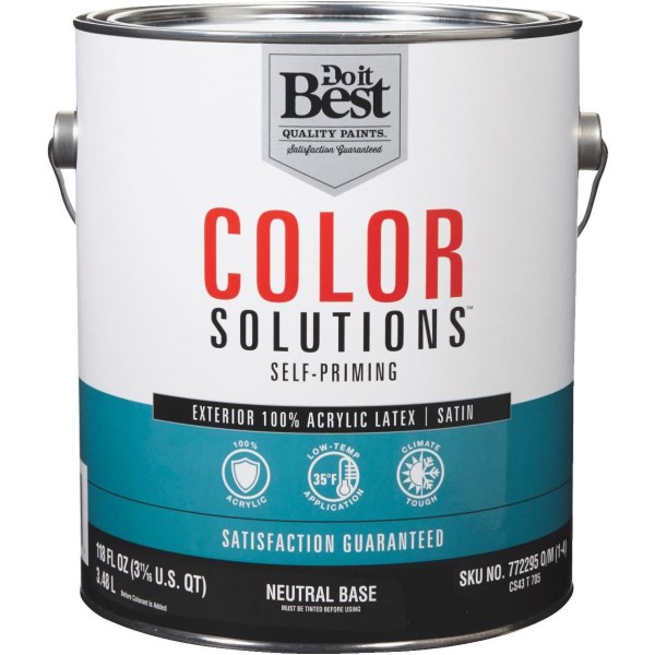 Do it Best Color Solutions 100% Acrylic Latex Self-Priming Satin Exterior House Paint, Neutral Base, 1 Gal. - Mc Mu