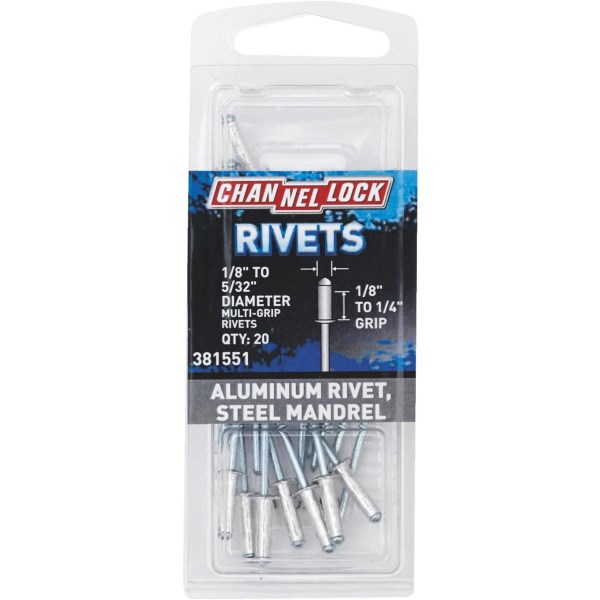 Channellock 1/8 In. to 5/32 In. Dia. x 0.151 In. to 0.315 In. Grip Aluminum Multigrip POP Rivet (20-Pack) - Mc Mu