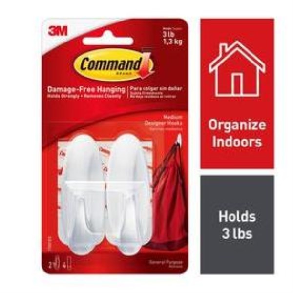 3M Command Medium Utility Designer Adhesive Hook (2-Pack) - Mc Mu