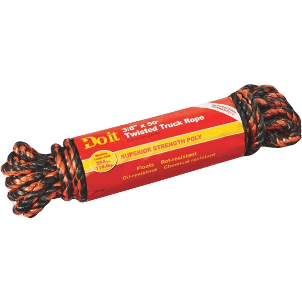 Do it Best 3/8 In. x 50 Ft. Orange & Black Truck Polypropylene Packaged Rope - Mc Mu