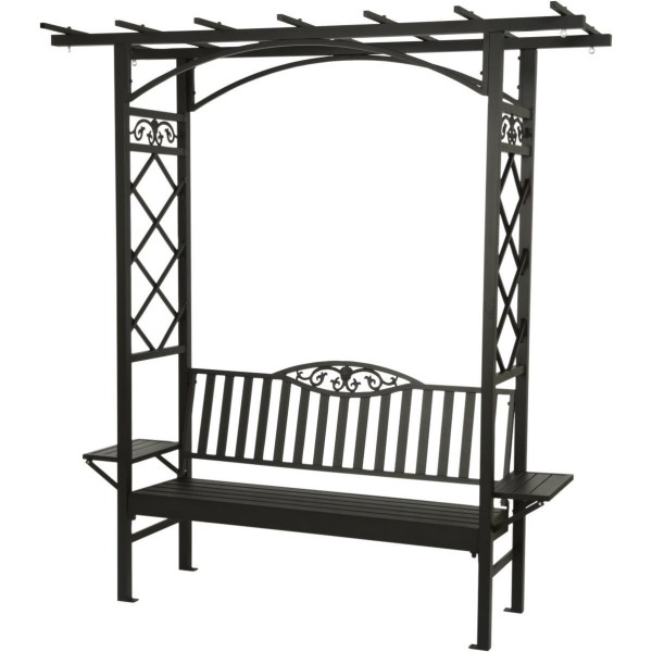 Decoris Garden Furniture Barolo 6 Ft. L. Black Aluminum Bench with Folding Side Tables - Mc Mu