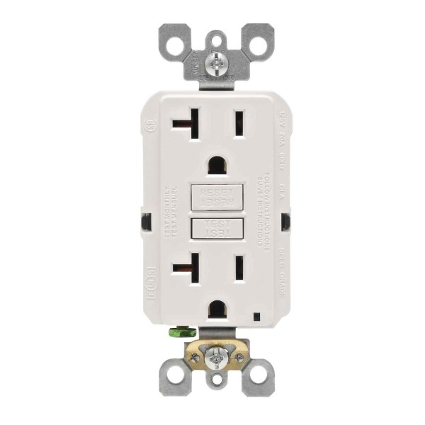 Leviton SmartlockPro Self-Test 20A White Commercial Grade Rounded Corner 5-20R GFCI Outlet - Mc Mu