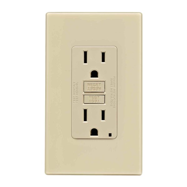 Leviton SmartlockPro Self-Test 15A Ivory Residential Grade 5-15R GFCI Outlet with Screwless Wall Plate - Mc Mu