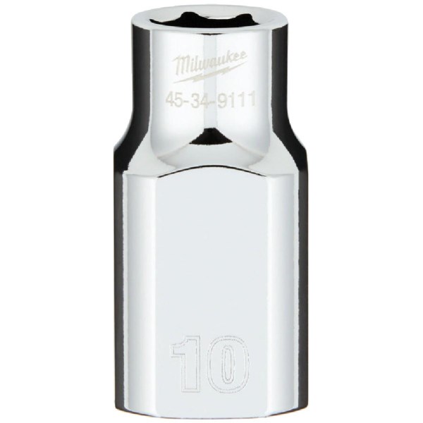 Milwaukee 1/2 In. Drive 10 mm 6-Point Shallow Metric Socket with FOUR FLAT Sides - Mc Mu