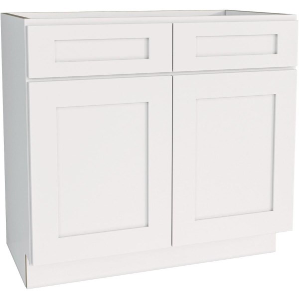 CraftMark Plymouth Shaker 36 In. W x 24 In. D x 34.5 In. H White Sink Base Kitchen Cabinet - Mc Mu