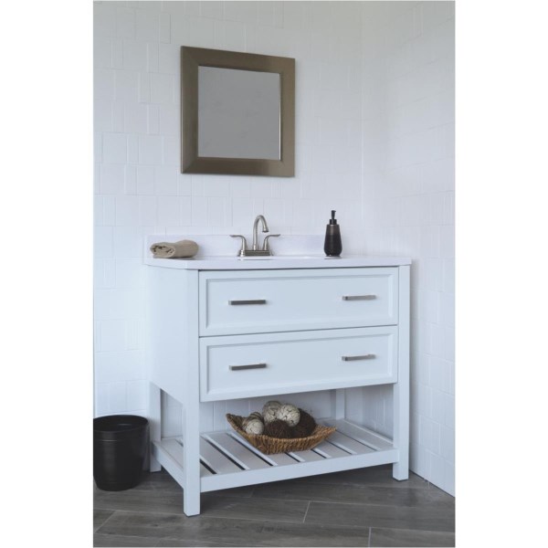 Modular Sorrento White 37 In. W x 22 In. D x 34-1/2 In. H  Vanity with White Cultured Marble Top - Mc Mu