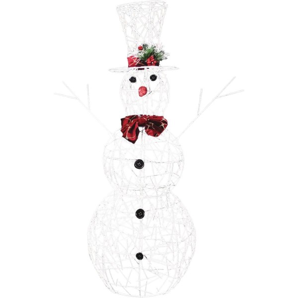 Alpine 38 In. Warm White LED White Mesh Snowman Lighted Decoration with Bowtie - Mc Mu