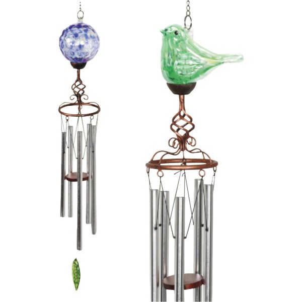 Exhart Solar Pearlized Glass Wind Chime with Metal Finial - Mc Mu