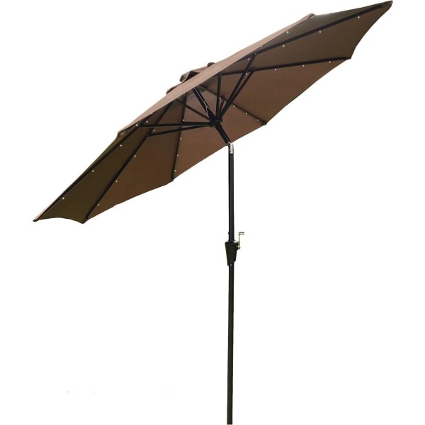 Outdoor Expressions 9 Ft. Aluminum Tilt/Crank Brown Patio Umbrella with Solar LED Lights - Mc Mu