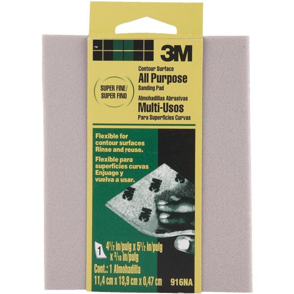 3M Contour Surface All-Purpose 4-1/2 In. x 5-1/2 In. x 3/16 In. Super Fine Sanding Sponge - Mc Mu