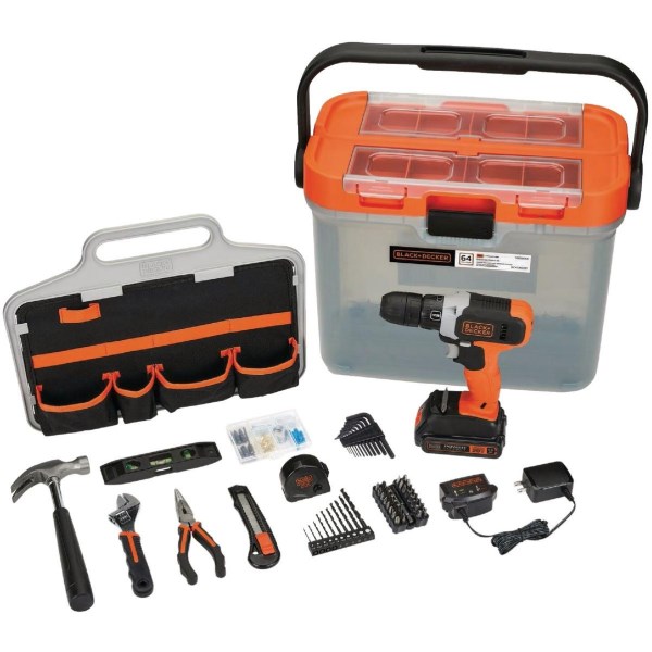 Black & Decker 20-Volt MAX Lithium-Ion Cordless Drill/Driver & 63-Piece Hand Tool & Accessory Home Project Kit - Mc Mu