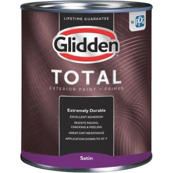 Glidden Total Exterior Paint + Primer Satin White & Pastel Base Quart - Mc Mu