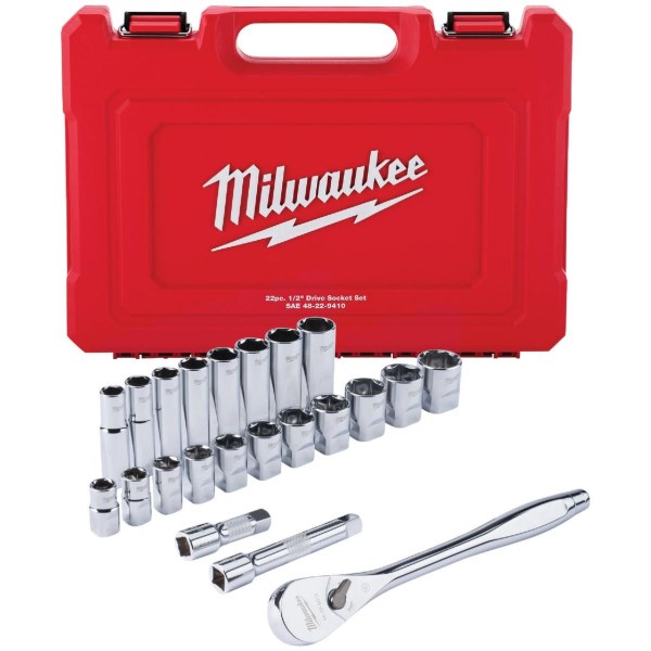 Milwaukee Standard 1/2 In. Drive 6-Point Ratchet & Socket Set (22-Piece) - Mc Mu